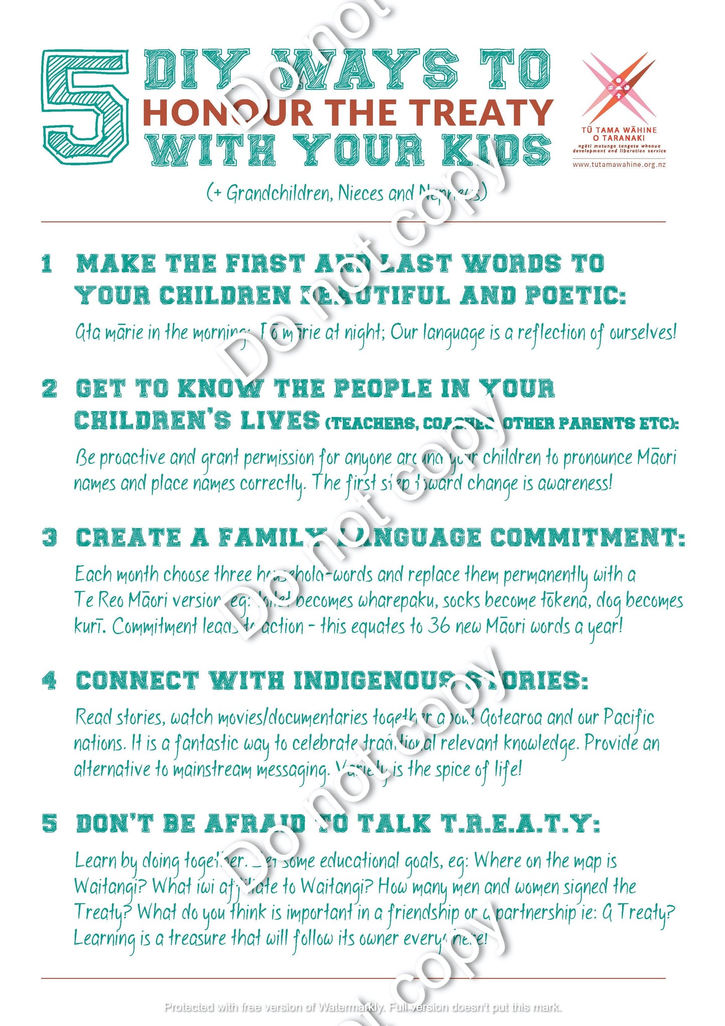 Rauemi-Poster - 5 DIY ways to honour the Treaty with your kids